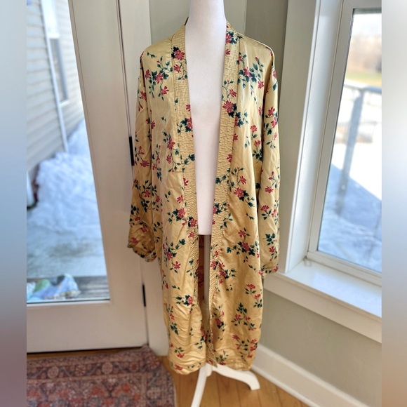 Vintage Yerrow Lant Gold Yellow Floral Kimono Robe Size Medium - Picture 1 of 15